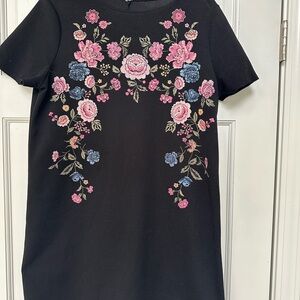 Xhilaration Black Mini Dress with Pink & Blue Floral Embroidery